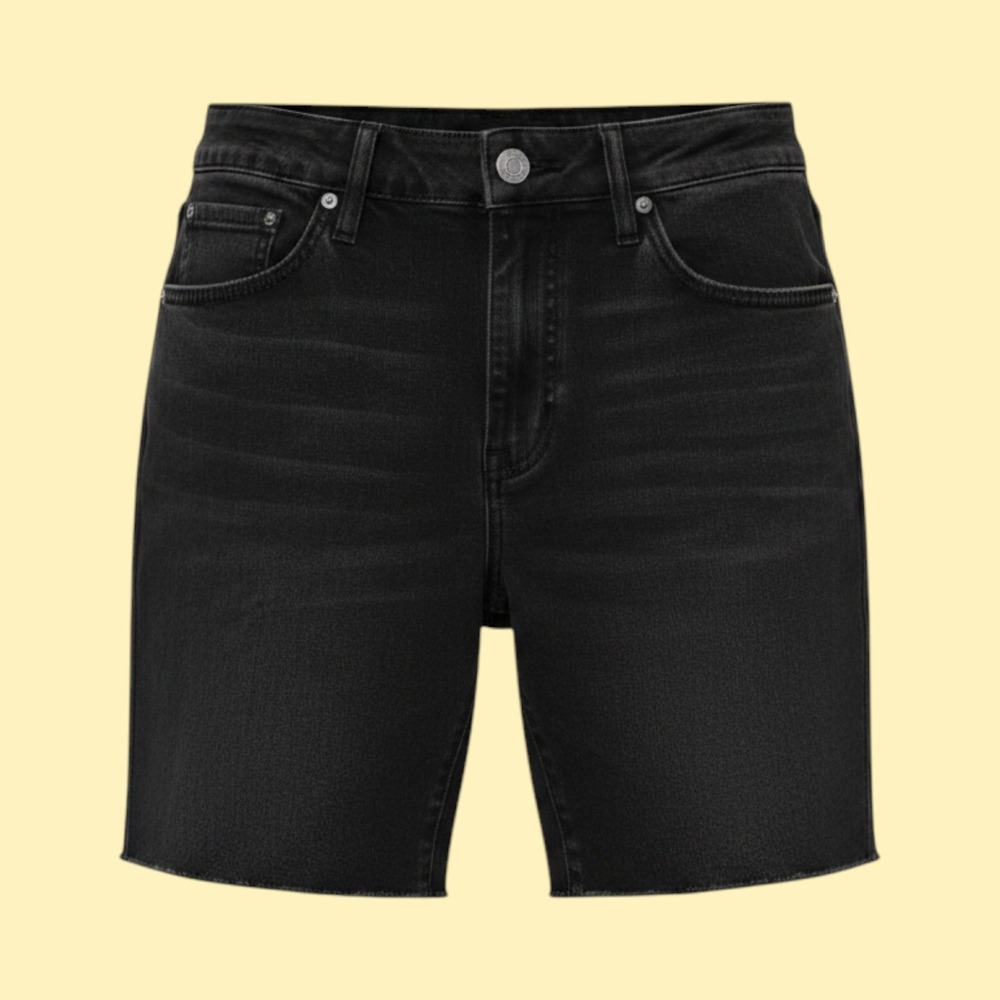 Seven7 Relaxed Bermuda Shorts Womens 8 Black Mid Rise Fray Hem Denim Jean Shorts